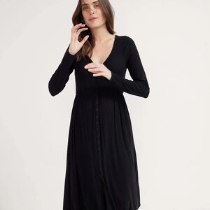 Hatch Black Long-Sleeve V-Neck Button-Front Dress